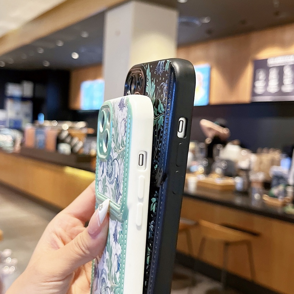 Ốp Điện Thoại TPU Silicon Mềm Chống Sốc In Họa Tiết Hoa Có Ngăn Đựng Thẻ Bảo Vệ Ống Kính Máy Ảnh Cho iPhone 14 13 12 11 PRO MAX