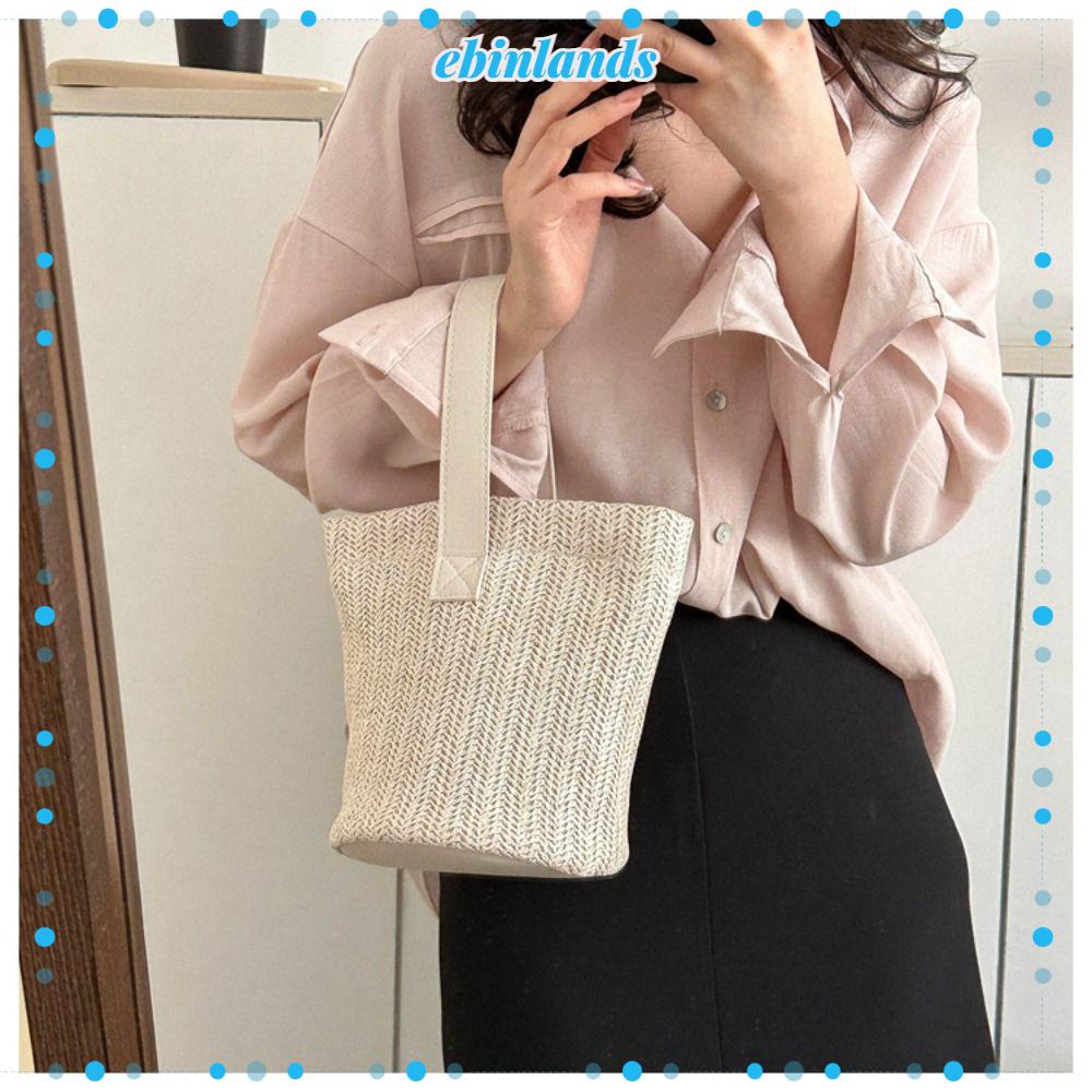 Túi Xách Bucket Đan Cói Thời Trang Kỳ Nghỉ Phong Cách Châu Âu