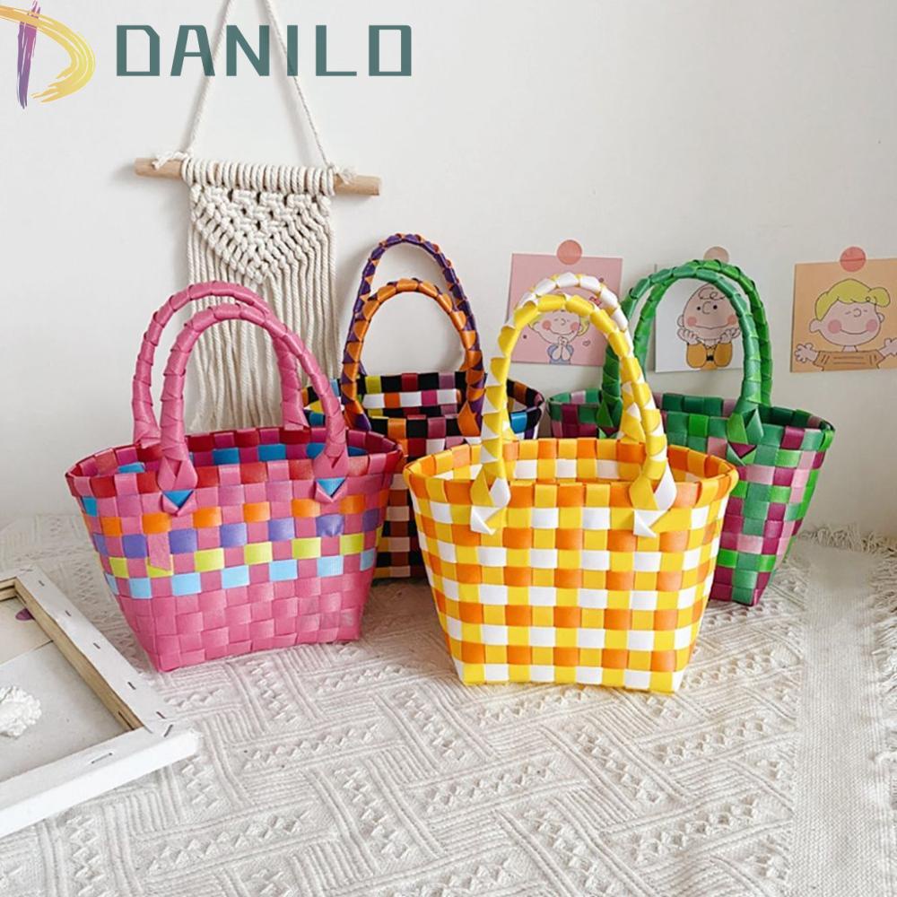 Danilo Giỏ Đựng Rau Củ Quả Bằng Nhựa PVC Dệt Nhiều Màu Sắc Thời Trang Đi Biển