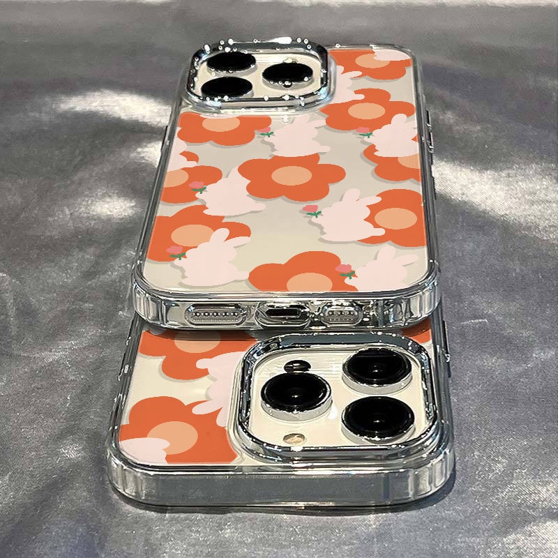 ✅Ốp Điện Thoại Mềm Chống Sốc In Hình Thỏ / Hoa Đào Màu Trắng / Cam Cho Iphone 1214Pro 13 711 8 max