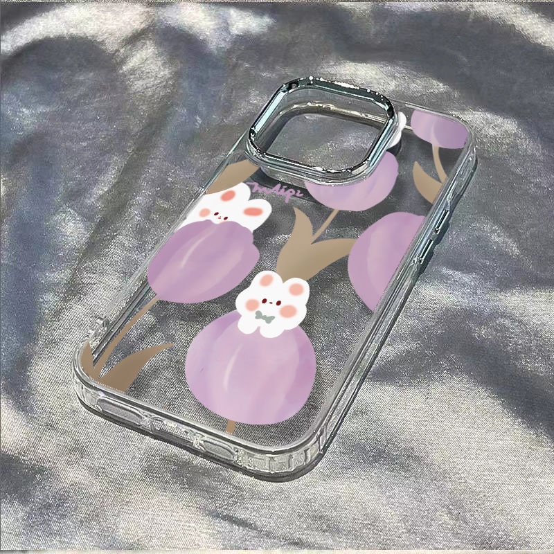 ✅Ốp Điện Thoại Dẻo Họa Tiết Hoa Tulip &amp; Chú Thỏ Dễ Thương Chống Sốc Cho iPhone12max 7plus13 14pro 11 12Max 8 BMS0