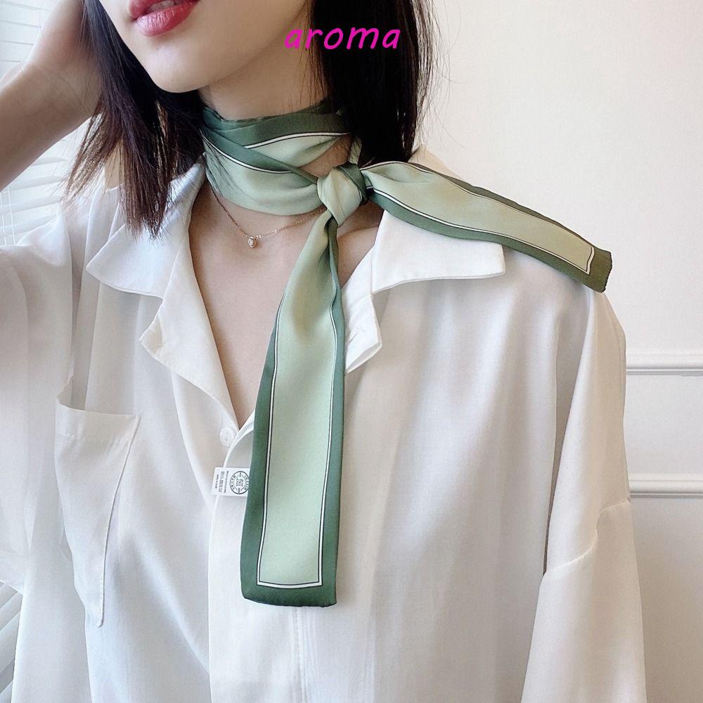 Khăn Choàng Cổ Dài Bằng Lụa In Họa Tiết Kẻ Sọc Đơn Giản Thanh Lịch