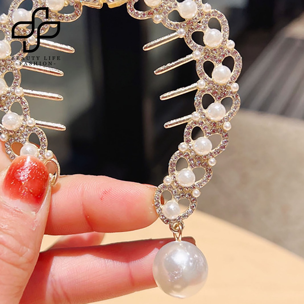 Kẹp Tóc Đính Đá Ngọc Trai Giả Chống Trượt Thời Trang Cho Nữ