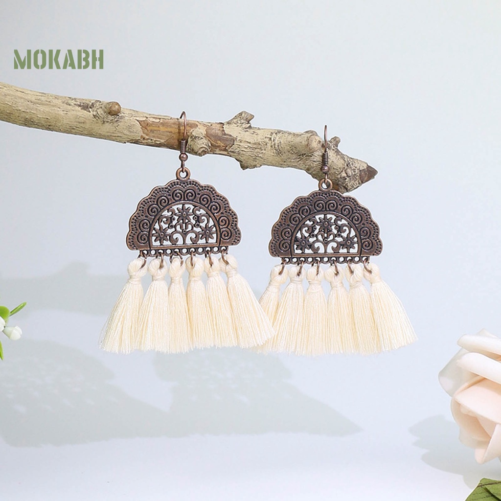 1 Cặp Bông Tai Hợp Kim Dạng Cánh Quạt Tua Rua Phong Cách Bohemia