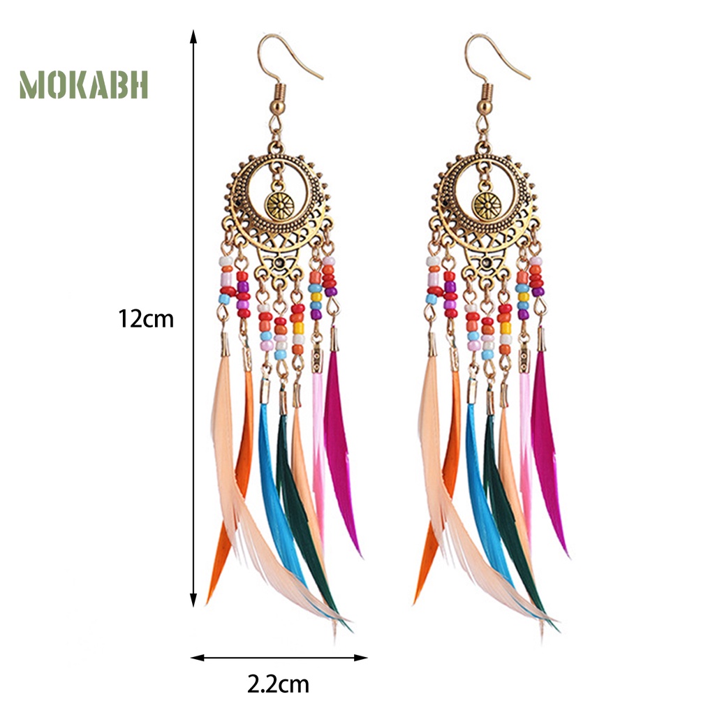 1 Đôi Bông Tai Hình Lông Vũ Nhiều Màu Sắc Phong Cách Bohemian