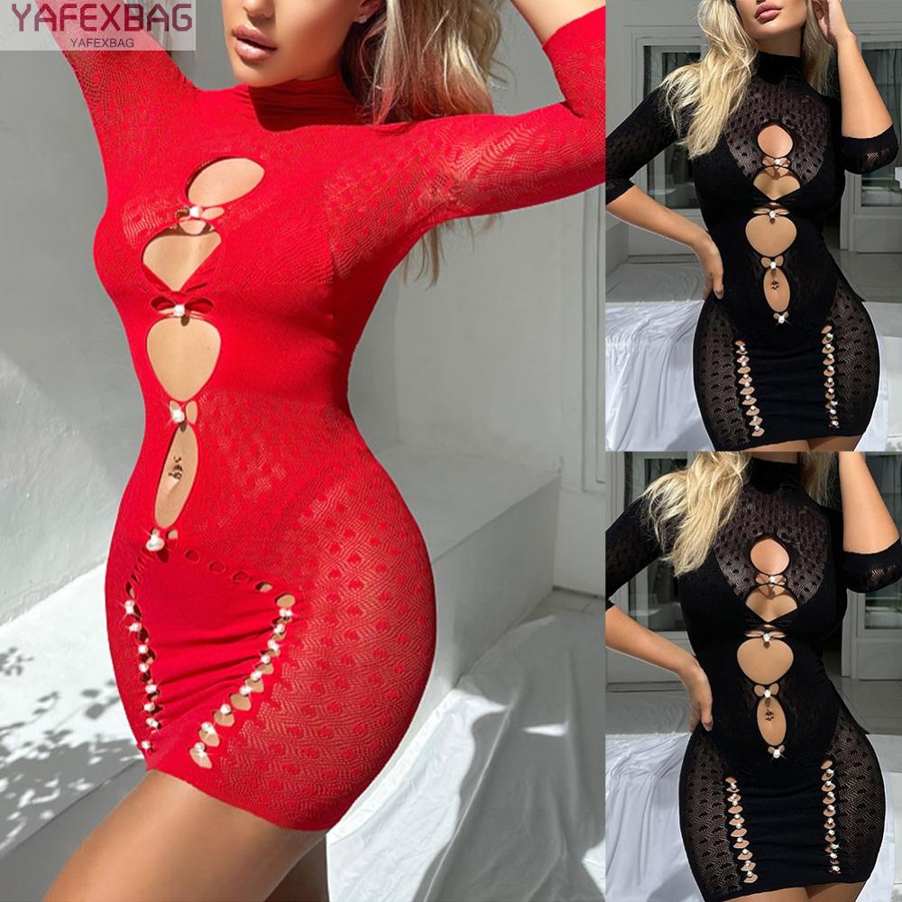 Women Sexy Lingerie Long Sleeve Fishnet Body Stocking Bodysuit Nightwear Dress wsm ermh  ab e whb