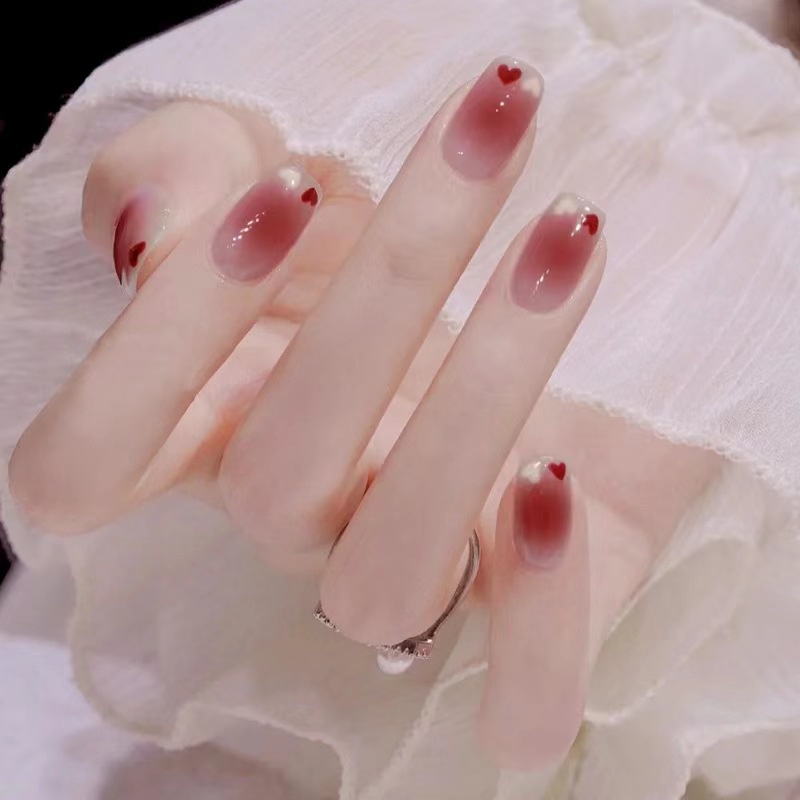 Bộ Móng Tay Giả Ngắn Nhẹ Nhàng Hình Trái Tim Có Thể Đeo Lại