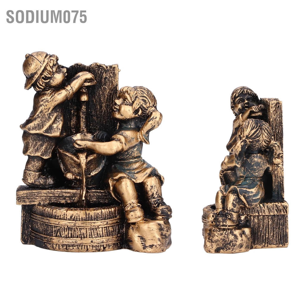 Sodium075 Bé Trai Gái Chơi Nước Tượng Đứng Điêu Khắc Nhựa Vật Trang Trí Sân Vườn Nhà Cửa