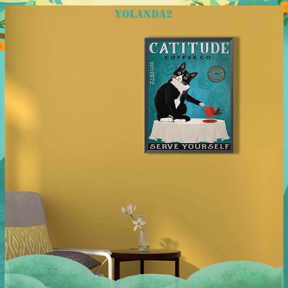 Tranh Đính Đá Kim Cương Toàn Bộ 5D DIY Hình Vẽ Mèo Trang Trí Nhà Cửa