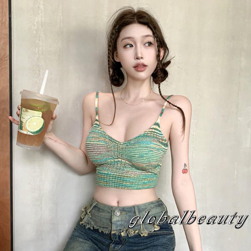 Áo Croptop Hai Dây Cổ Chữ V Họa Tiết Kẻ Sọc Thời Trang Mùa Hè Dành Cho Nữ