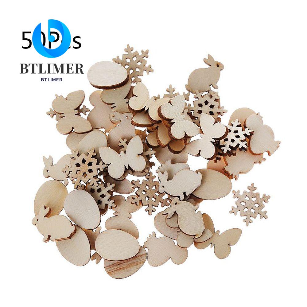 Set 50 Phụ Kiện Trang Trí Bằng Gỗ Họa Tiết Dễ Thương Bắt Mắt