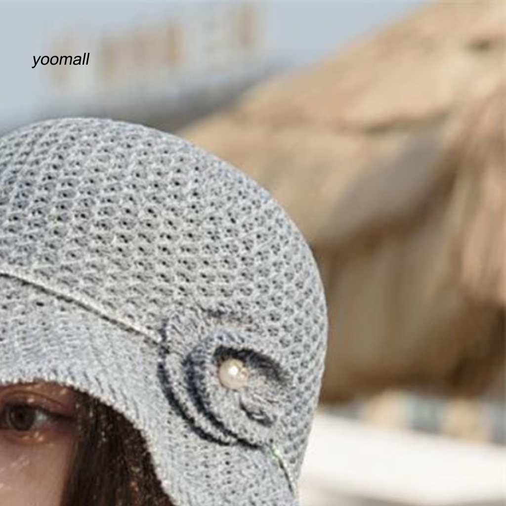 Mũ Bucket Vành Lớn Thoáng Khí Đính Ngọc Trai Giả Thời Trang Cho Nữ