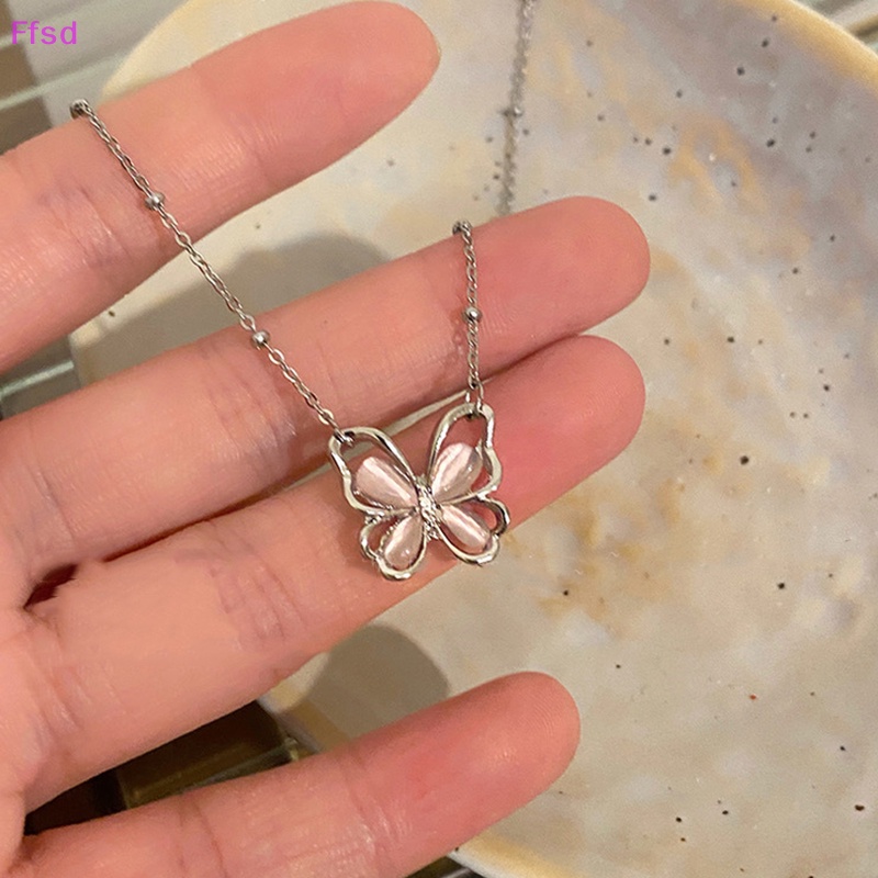 Vòng cổ Bạc Mặt Hình Bướm Đính Đá Pha Lê Màu Sắc Dành Cho Nữ