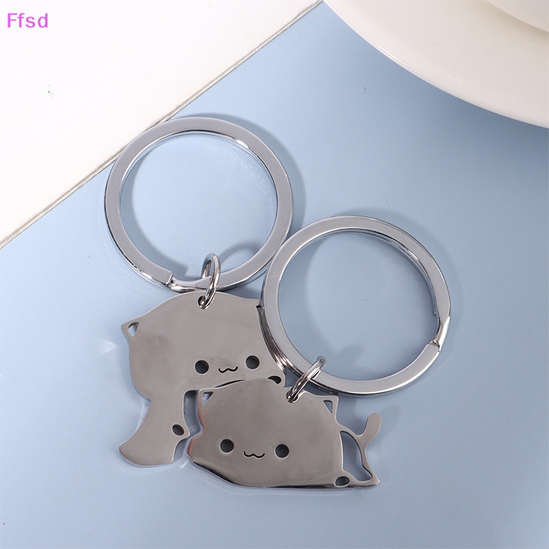 {Ffsd} Móc Chìa Khóa Bằng Thép Không Gỉ Hình Mèo Hoạt Hình Dễ Thương Trang Trí Túi Xách * Bán