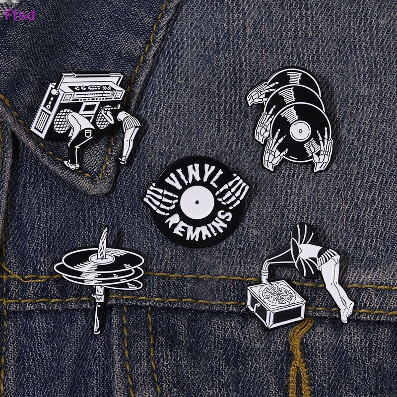 {Ffsd} Ghim Cài Áo Vinyl Hình Đĩa Hát Kinh Dị Màu Đen Tùy Chỉnh Phong Cách Gothic Làm Quà Tặng Cho Bạn Bè * Bán Chạy