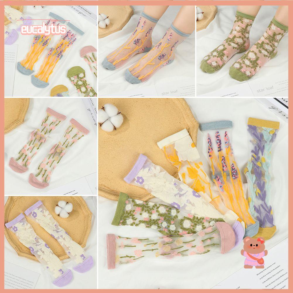 Vớ Cotton Mỏng In Họa Tiết Hoa Dễ Thương Thời Trang Xuân Hè Cho Nữ