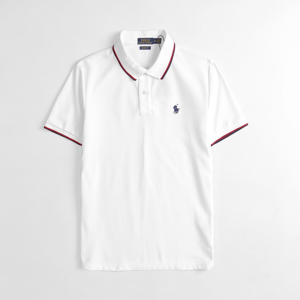 Áo thun trắng Polo Ralph Lauren phối viền đồng bộ với tay áo , chất thun cá sấu tốt full tem tag datta - POPL2
