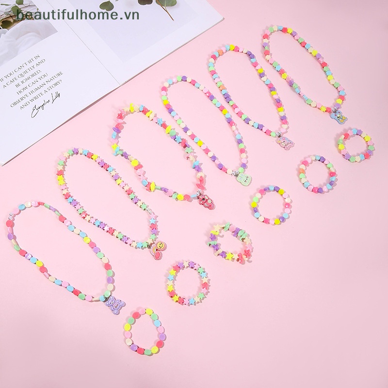 1 Set Dây Chuyền / Vòng Tay Hạt Acrylic Hình Thú Hoạt Hình Nhiều Màu Dễ Thương Cho Bé Gái