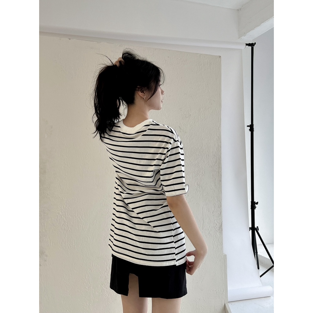 Áo thun phông chất liệu 100% cotton form rộng unisex kẻ cao cấp TSS3003