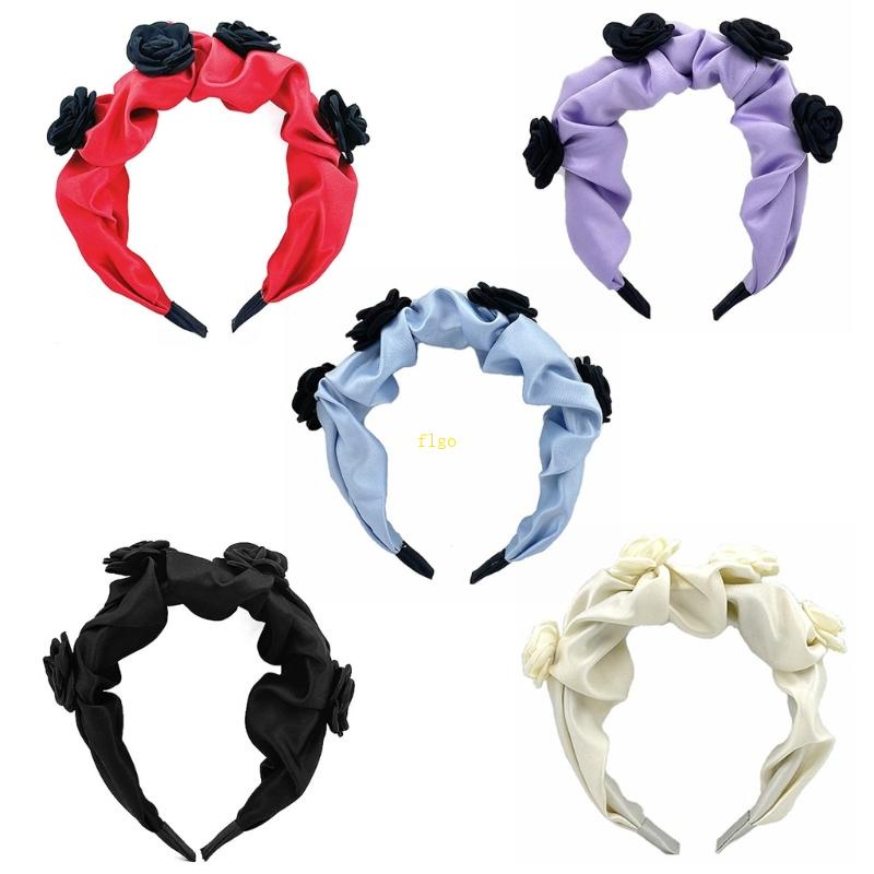 Băng Đô Cài Tóc Bằng Vải Satin Không Kẹp Họa Tiết Hoa Hồng Ngọt Ngào Thời Trang Cho Nữ