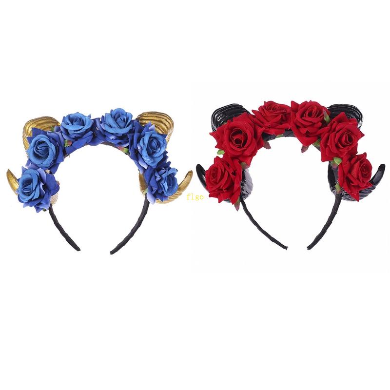 Băng Đô Cài Tóc Hình Sừng Cừu Đính Hoa Hồng Nhân Tạo Phong Cách Gothic Cổ Điển