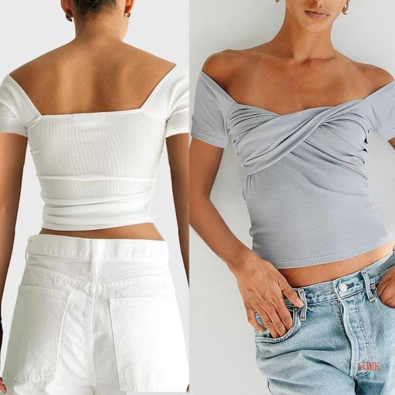 Xiangbao Áo Croptop Tay Ngắn Có Gân Hở Lưng Thời Trang Mùa Hè Cho Nữ