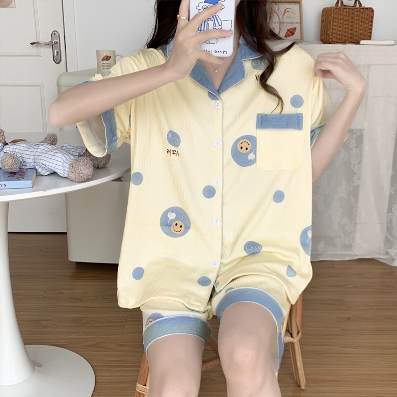 Bộ Đồ Ngủ Ngắn Phong Cách Hàn Quốc Ngọt Ngào Mùa Hè 2023 plus Size 110.00kg Cho Nữ