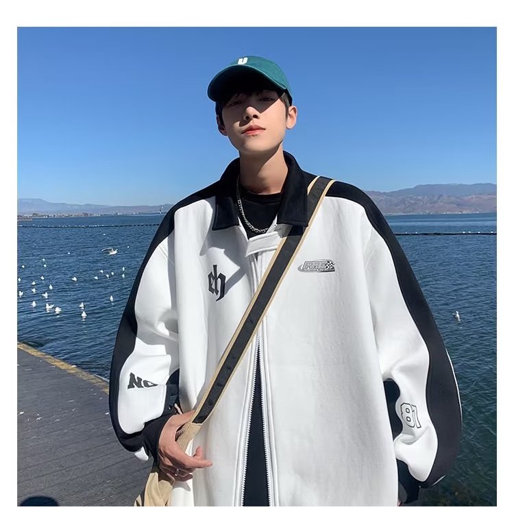 Áo Khoác Bóng Chày Dáng Rộng Màu Sắc Tương Phản Phong Cách Đường Phố Thời Trang Cho Nam Giới