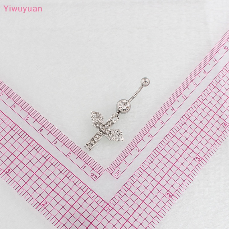 < Yiwuyuan > Khuyên Rốn Đính Đá Sáng Bóng Hình Đôi Cánh Chéo Màu Bạc Phong Cách Punk Quyến Rũ Dành Cho Nữ
