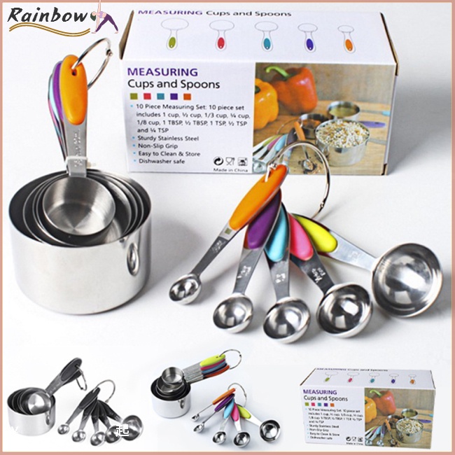 Bộ 10 Muỗng Đo Lường Bằng Thép Không Gỉ Cách Nhiệt Chống Trượt Tiện Dụng