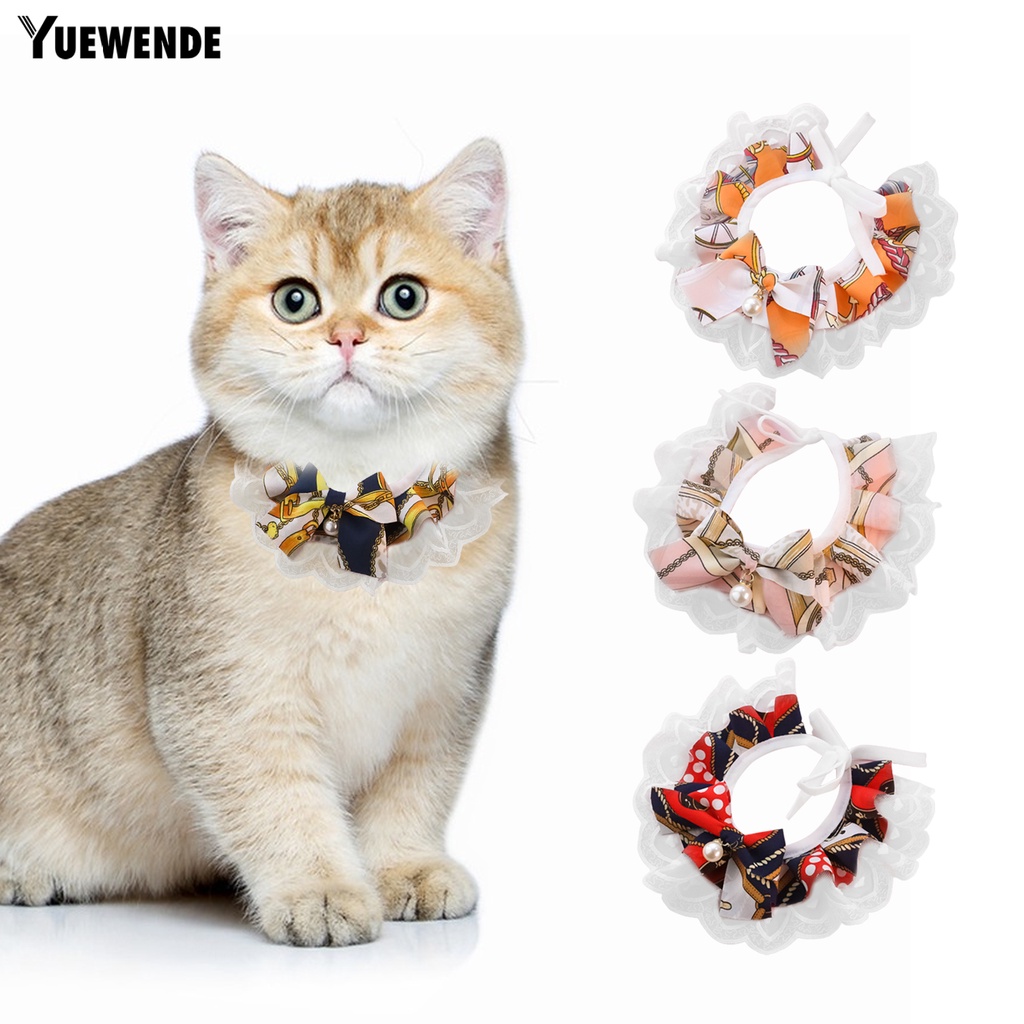 Yq.e Vòng Cổ Đính Ngọc Trai Giả Thân Thiện Với Da Không Dị Ứng Trang Trí Vòng Cổ Cho Thú Cưng Bằng Polyester In Hình Mèo