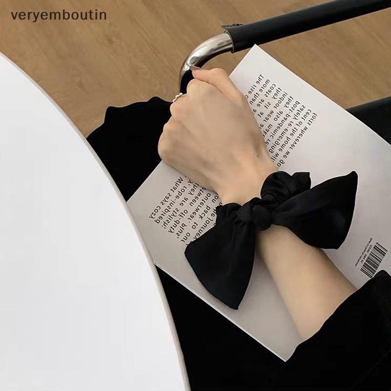 Băng Đô Cài Tóc Co Giãn Màu Trơn Đính Nơ Đen Thời Trang Cho Nữ