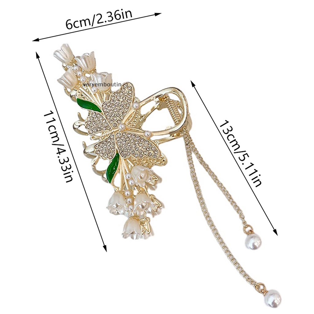 Kẹp Tóc Hình Hoa / Bướm Đính Ngọc Trai Phối Tua Rua Phong Cách Hàn Quốc Thanh Lịch Cho Nữ