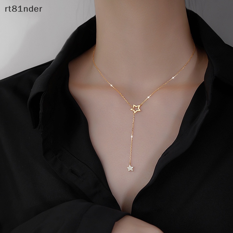 Rt Vòng cổ Bằng Hợp Kim Zircon Mặt Ngôi Sao Rỗng Thanh Lịch Màu Bạc Trang Sức Đơn Giản Dành Cho Nữ n
