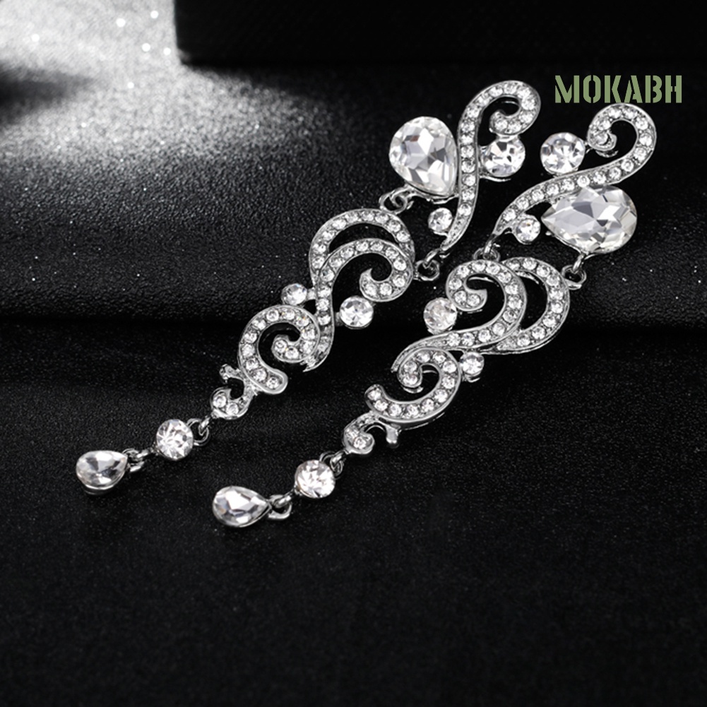 Bông Tai Dáng Dài Đính Đá Sang Trọng Cho Cô Dâu