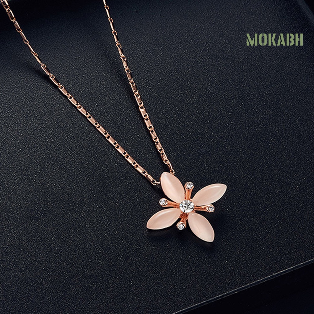 Bộ Vòng cổ + Bông Tai Đính Đá Hình Hoa Thời Trang Cho Nữ