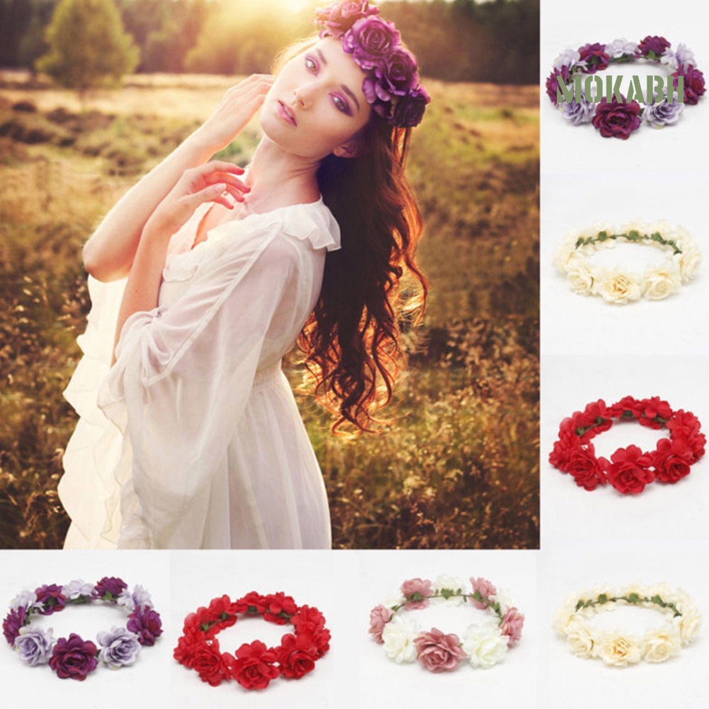 Vòng Hoa Hồng Đội Đầu Phong Cách Bohemia Cho Cô Dâu