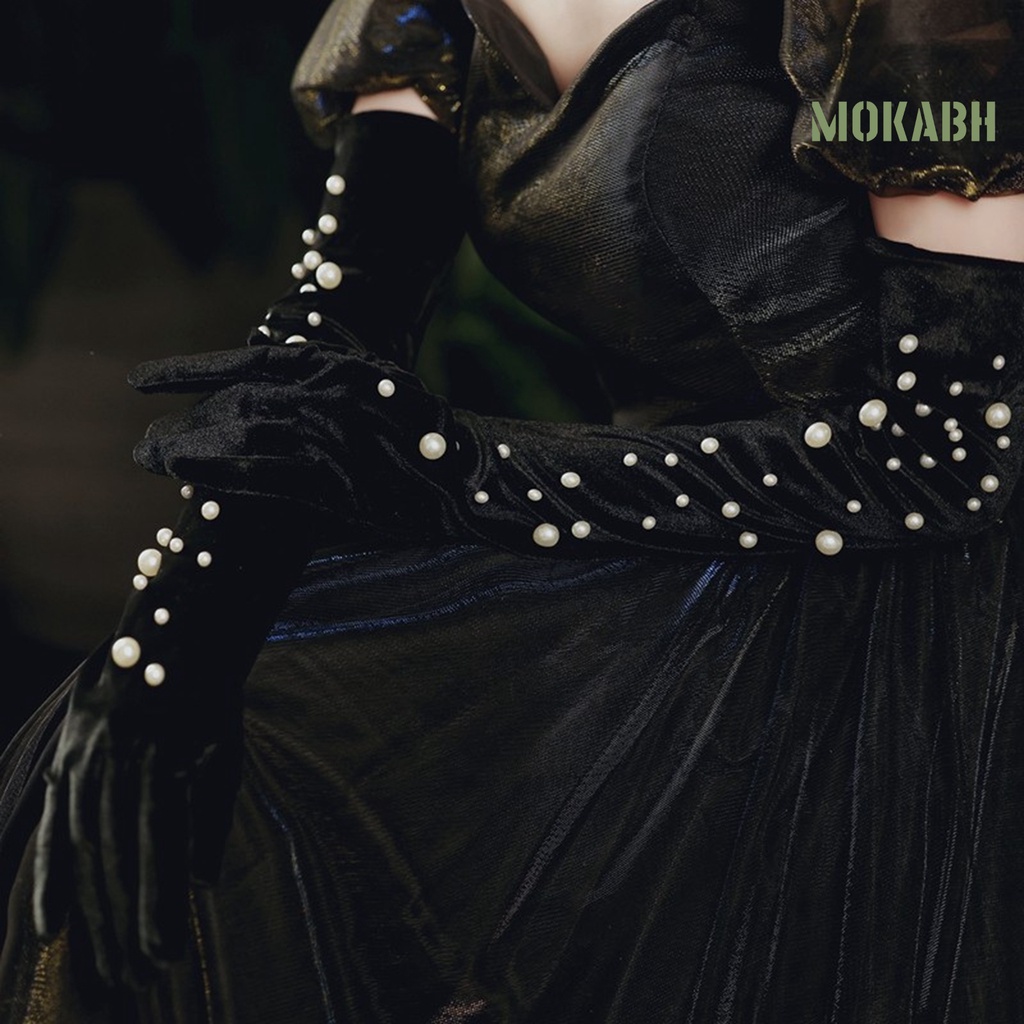 1 Đôi Găng Tay Ren / Ngọc Trai / Ruy Băng Mỏng Co Giãn Màu Trơn Thời Trang Dành Cho Nữ