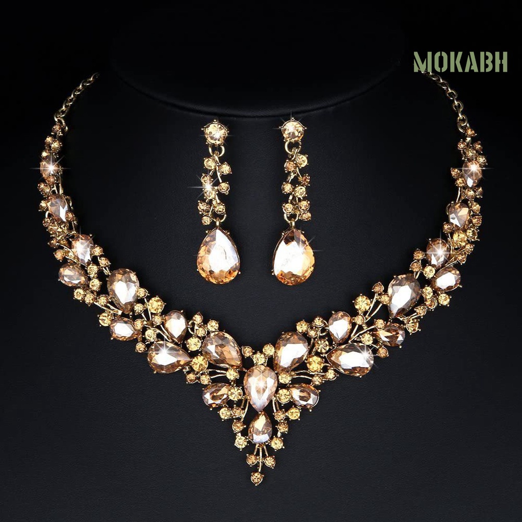 Bộ Vòng cổ + Bông Tai Bằng Hợp Kim Đính Đá Lấp Lánh Thời Trang Sang Trọng Cho Nữ