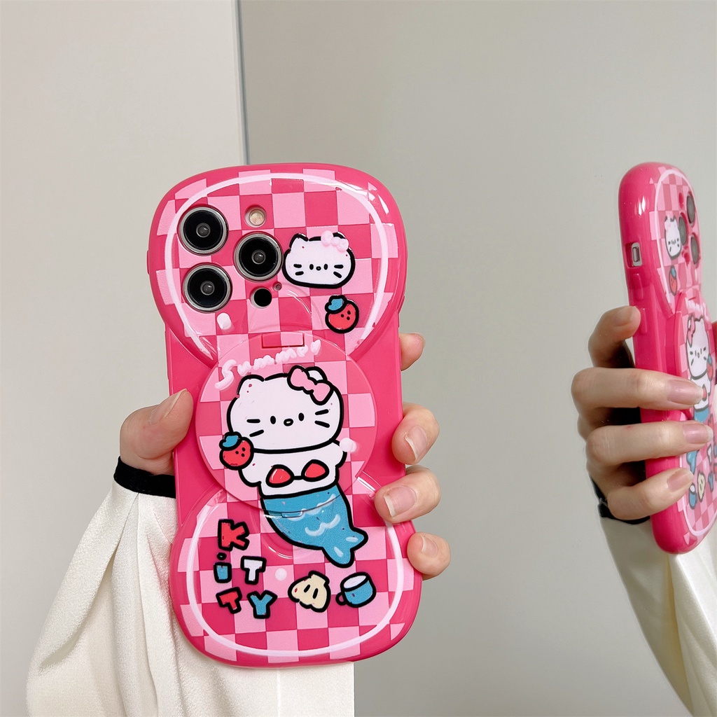 Bao Da Điện Thoại Nắp Lật Tráng Gương Họa Tiết Mèo Hoạt Hình Cho iPhone 14 12 13 11 PRO MAX