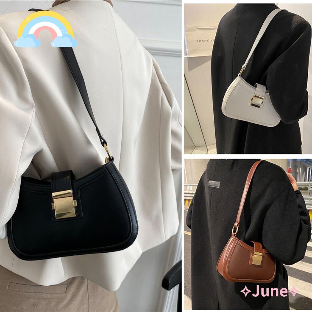 JUNE Túi Xách Da PU Màu Trơn Phối Dây Xích Thời Trang Cho Nữ