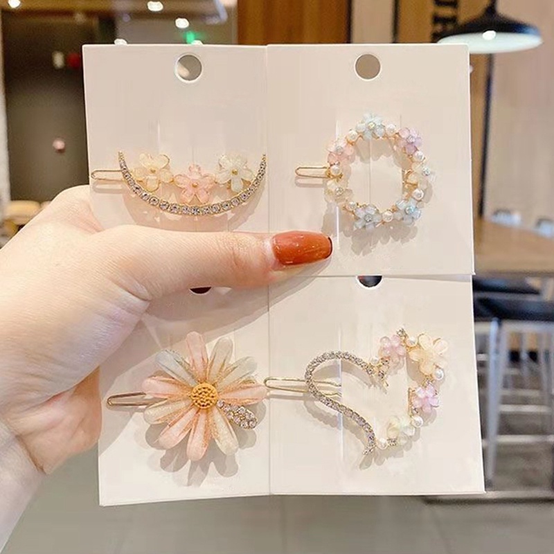 Kẹp Tóc Kim Loại Hình Hoa / Mặt Trăng / Trái Tim Đính Đá Nhiều Màu Sắc Cho Nữ