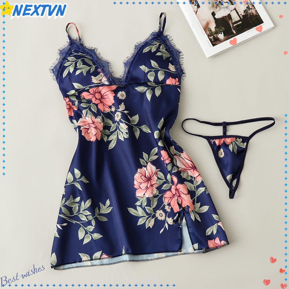 Đồ ngủ Lụa Satin Phối Ren Có Miếng Đệm Ngực Gợi Cảm Cho Nữ