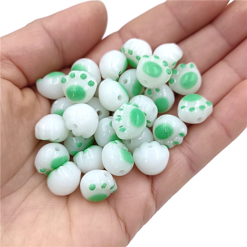 Set 10 Hạt Ngọc Bích Trắng Nhân Tạo Hình Dấu Chân Mèo Làm Trang Sức Thủ Công