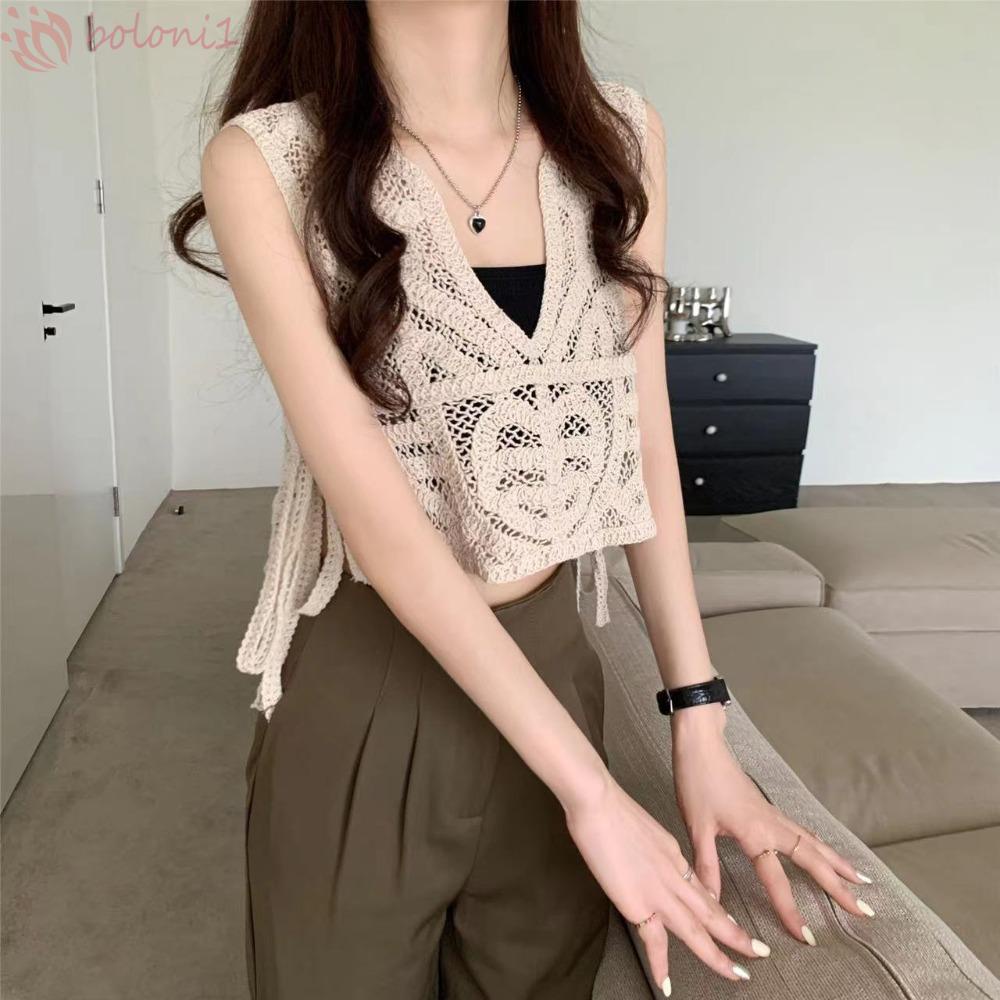 [COD] Áo Hai Dây Dệt Kim Cotton Ngắn Cổ Chữ V Xẻ Sâu Thêu Họa Tiết Mặc Hàng Ngày Cho Nữ