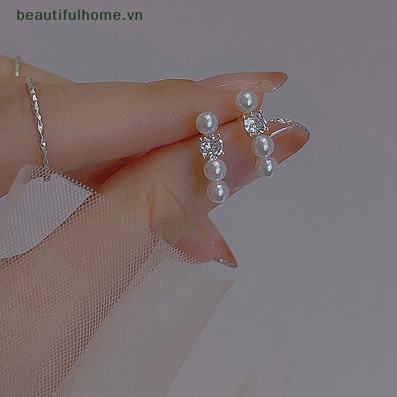 1 Đôi Bông Tai Ngọc Trai Đính Đá Zircon Phong Cách Hàn Quốc Thời Trang Cho Nữ