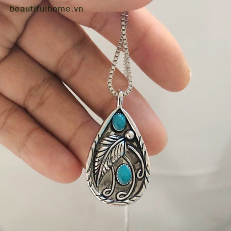 [beautifulhome] Vòng cổ Mặt Đá Xanh Lá Hình Giọt Nước Phong Cách Bohemia Cổ Điển Cho Nữ [beauty]