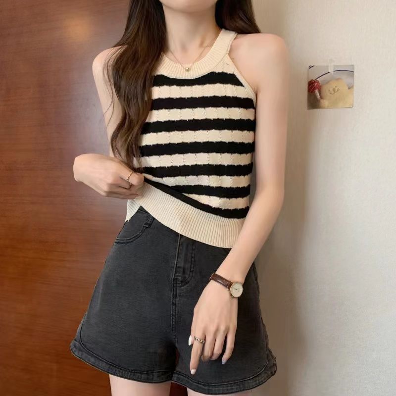 Áo Dệt Kim Không Tay Kẻ Sọc Phong Cách Thời Trang Mùa Hè Mới Cho Nữ