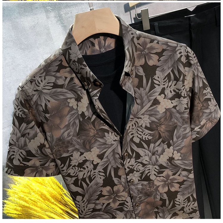 Áo Sơ Mi Ngắn Tay Dáng Ôm In Hoa Thời Trang Mùa Hè Hàn Quốc Dành Cho Nam