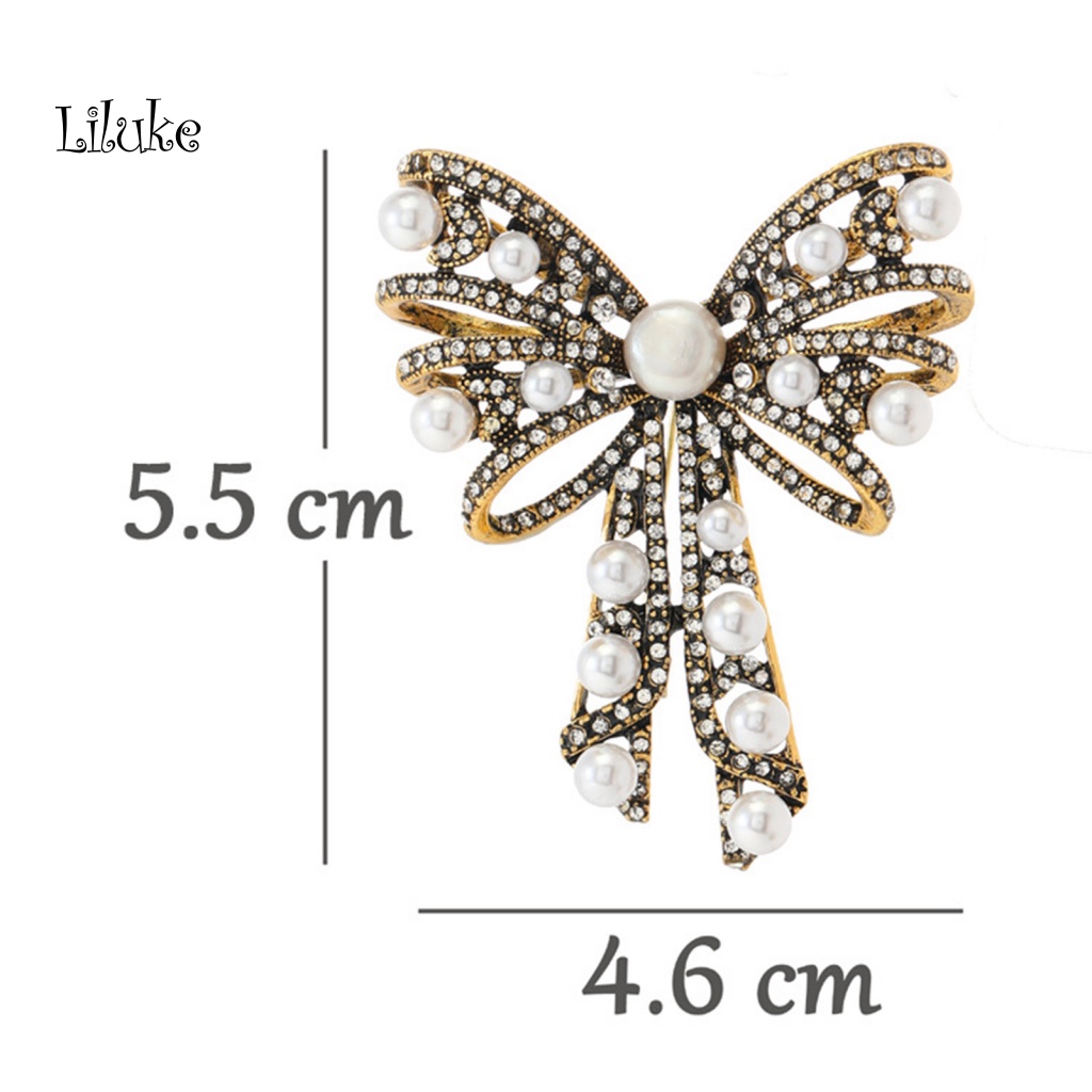 Trâm Cài Áo Hình Nơ Đính Đá Và Ngọc Trai Giả Phong Cách Pháp Cổ Điển Sang Trọng Cho Nữ